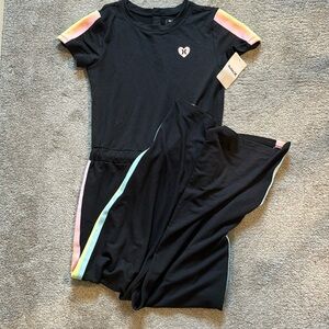 Hurley Girls Black, Short Sleeve Jumpsuit rainbow striped detail